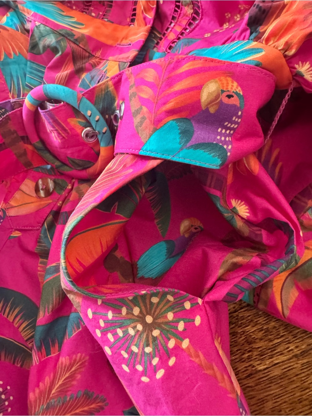 FARM Rio Pink Tropical Macaw Print Belted Romper NWT - Picture 9 of 10